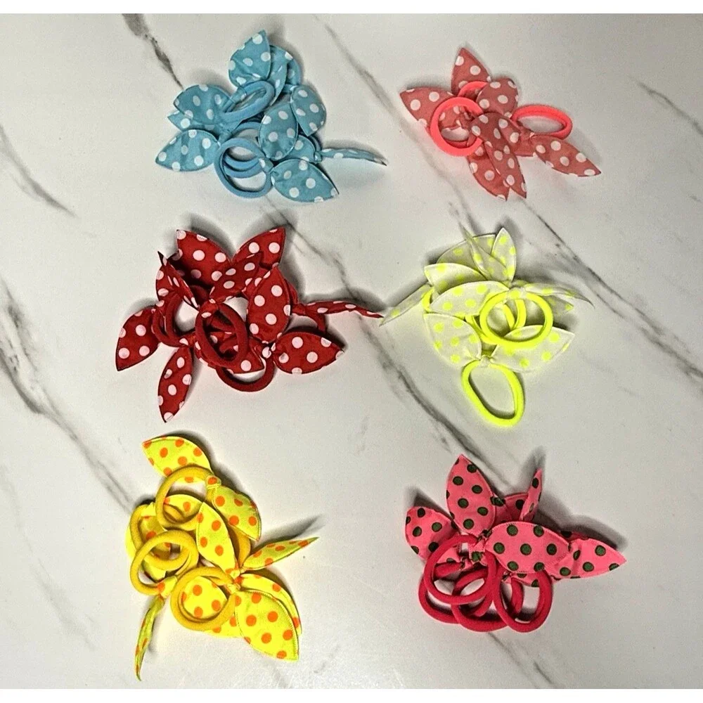 Girls Assorted Polka Dot Rabbit Ears Bow Cute Ponytail Holders Set of 30 New!